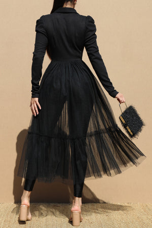 DD6626, PUFF SLEEVE KNIT LONG DRESS