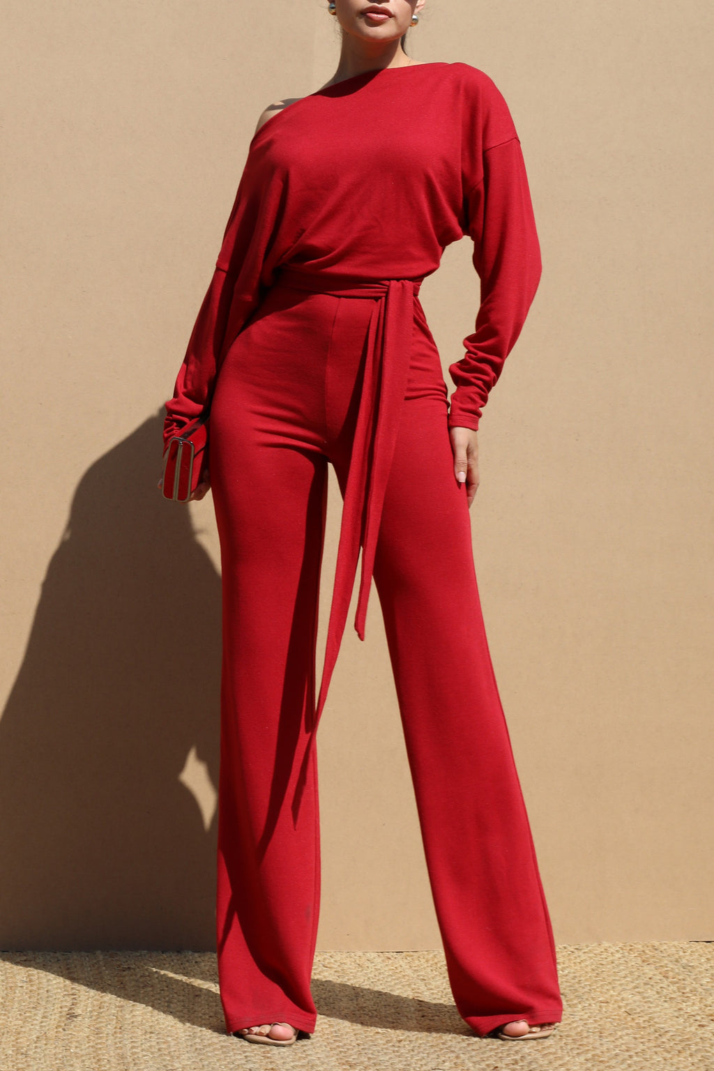 DD6681, OFF SHOULDER KNIT JUMPSUIT