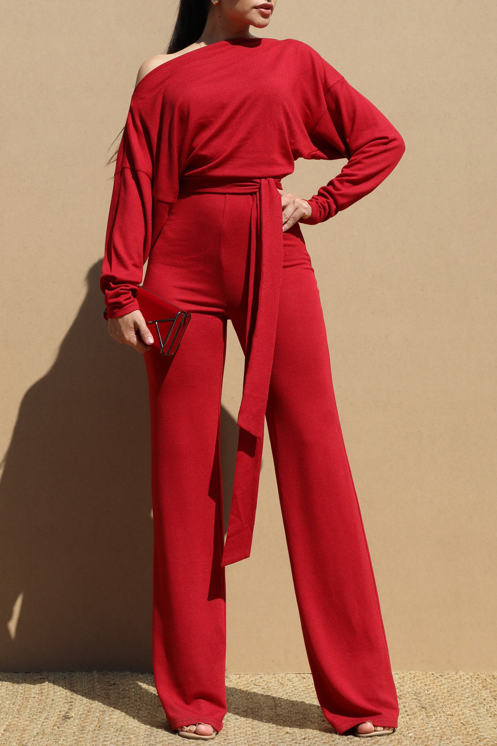 DD6681, OFF SHOULDER KNIT JUMPSUIT