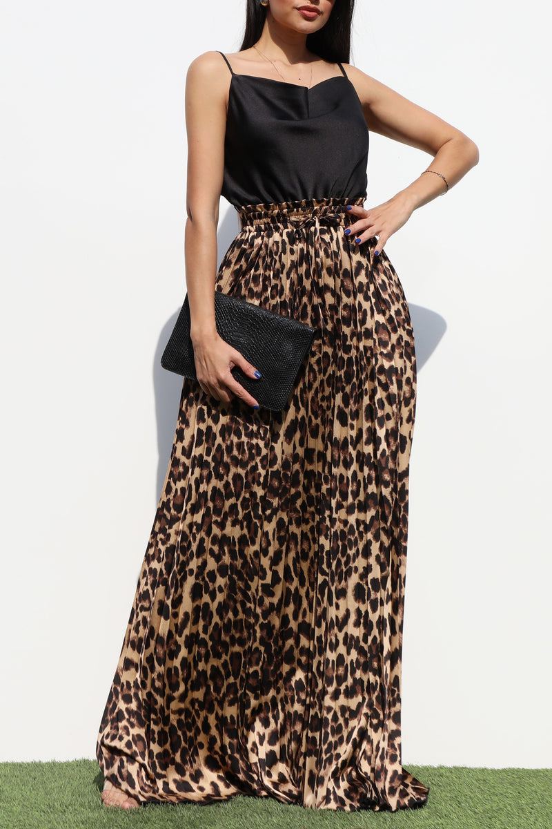 DD6528, PLEATED COW NECK SATIN MAXI DRESS