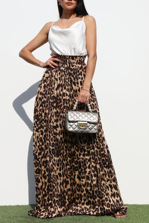 DD6528, PLEATED COW NECK SATIN MAXI DRESS