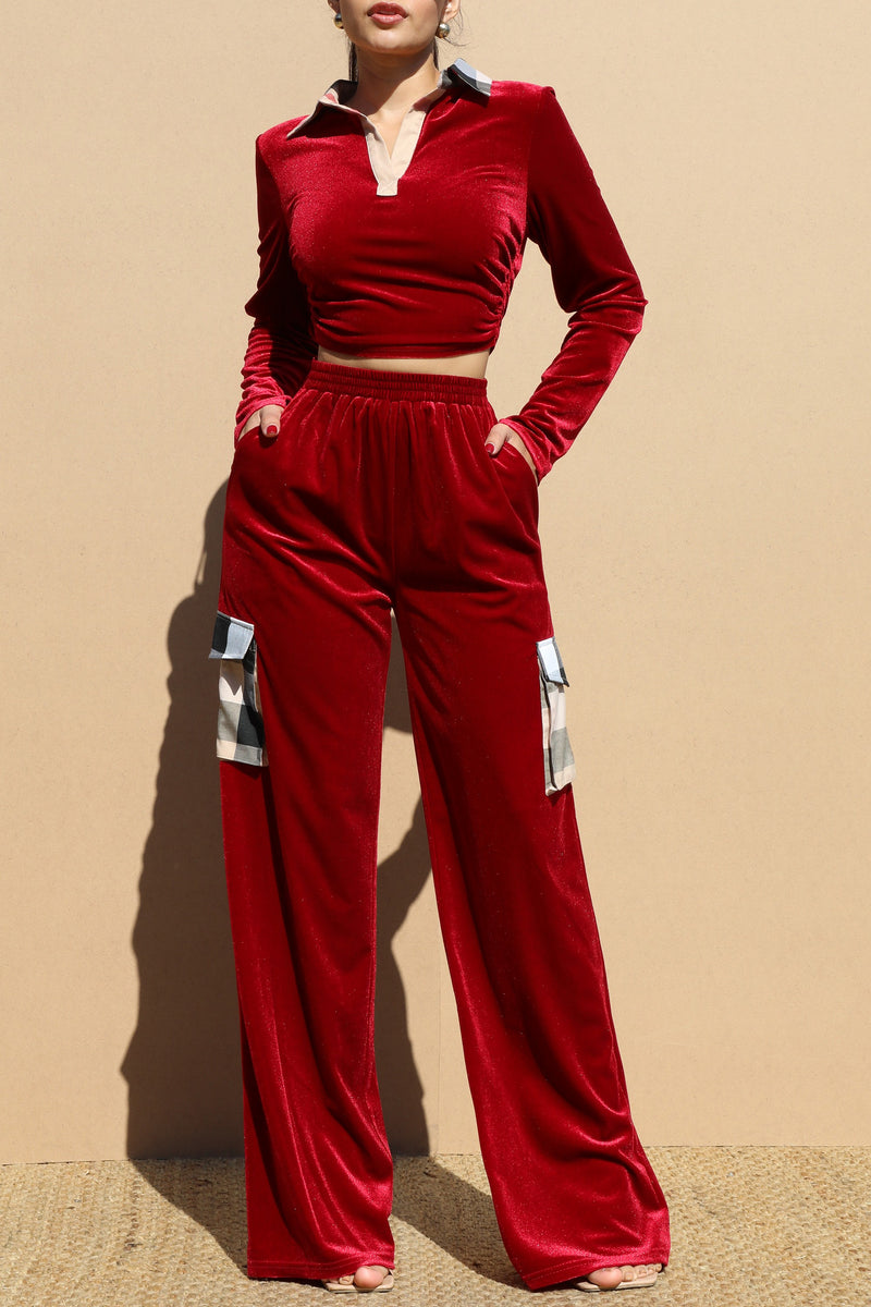 DD6679, VELVET TOP AND PANT SET