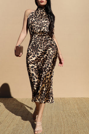 DD7787, Leopard Satin Midi Dress