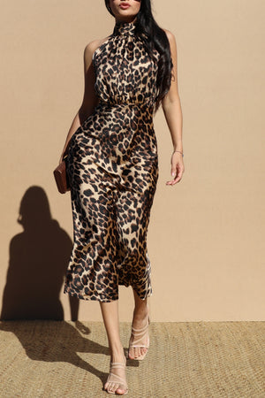 DD7787, Leopard Satin Midi Dress