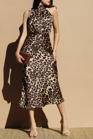 DD7787, Leopard Satin Midi Dress