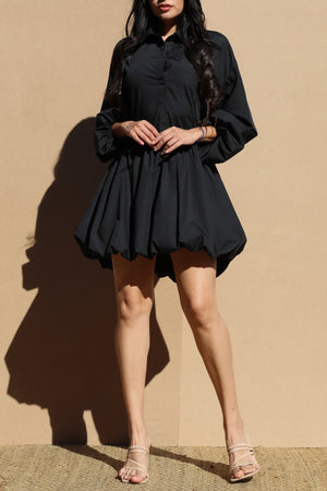 DD6696, BUBBLE HEM WOVEN SHIRT DRESS