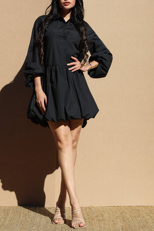 DD6696, BUBBLE HEM WOVEN SHIRT DRESS