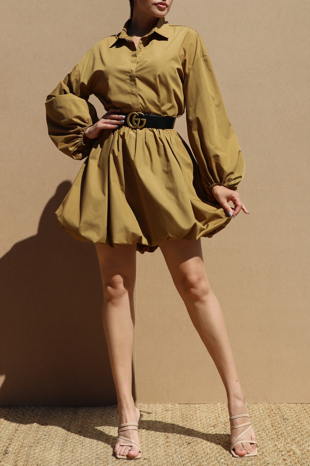 DD6696, BUBBLE HEM WOVEN SHIRT DRESS