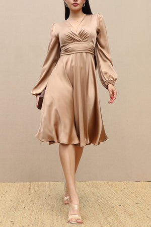 DD4593, V NECK SATIN SKATER DRESS