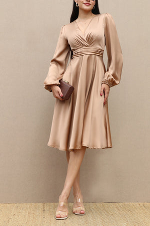 DD4593, V NECK SATIN SKATER DRESS