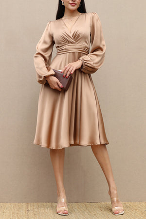 DD4593, V NECK SATIN SKATER DRESS