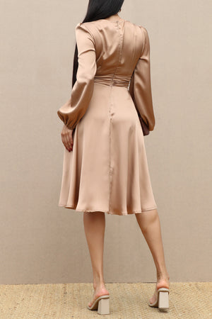 DD4593, V NECK SATIN SKATER DRESS