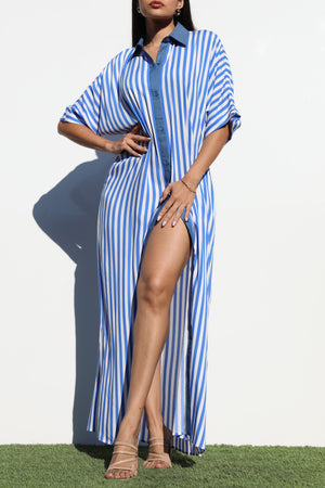 DD7007, STRIPED BUTTON DOWN SHIRT DRESS