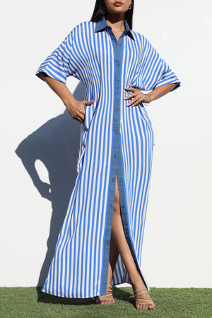 DD7007, STRIPED BUTTON DOWN SHIRT DRESS