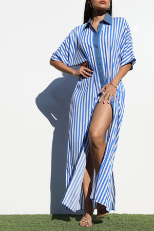 DD7007, STRIPED BUTTON DOWN SHIRT DRESS