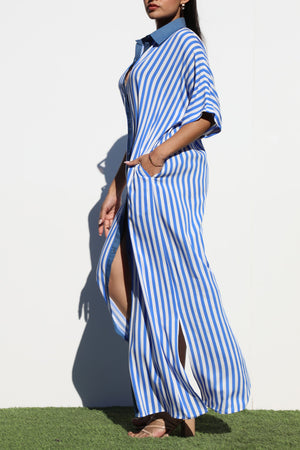 DD7007, STRIPED BUTTON DOWN SHIRT DRESS