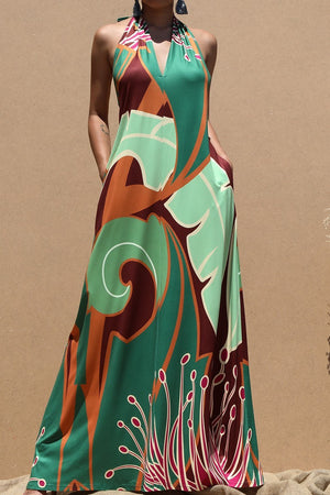DD8122, PRINTED HALTER KNIT MAXI DRESS