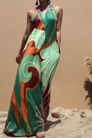 DD8122, PRINTED HALTER KNIT MAXI DRESS