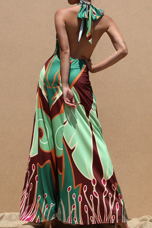 DD8122, PRINTED HALTER KNIT MAXI DRESS