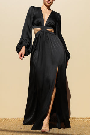 DD4178, LACE UP SATIN MAXI DRESS