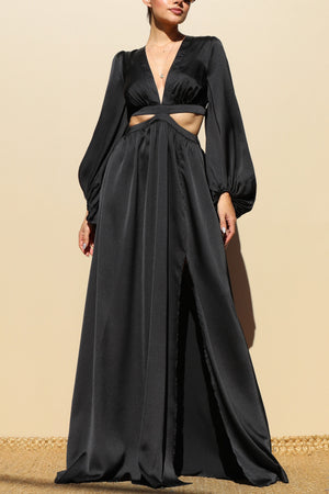 DD4178, LACE UP SATIN MAXI DRESS