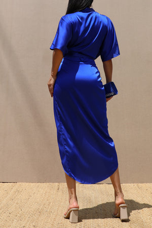 DD3823, DEEP V NECK SATIN MIDI DRESS