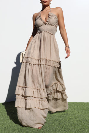 DD8245, V NECK WOVEN MAXI DRESS