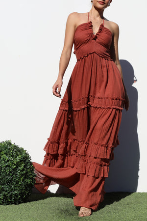 DD8245, V NECK WOVEN MAXI DRESS
