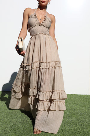 DD8245, V NECK WOVEN MAXI DRESS