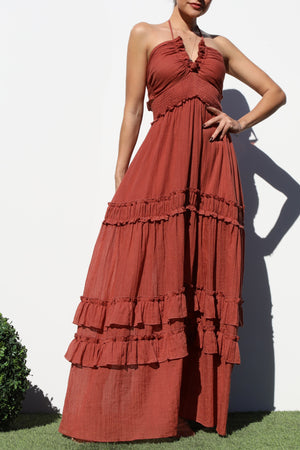 DD8245, V NECK WOVEN MAXI DRESS