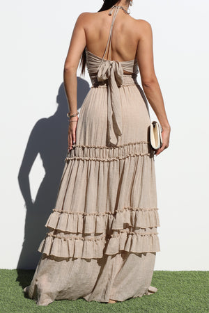 DD8245, V NECK WOVEN MAXI DRESS