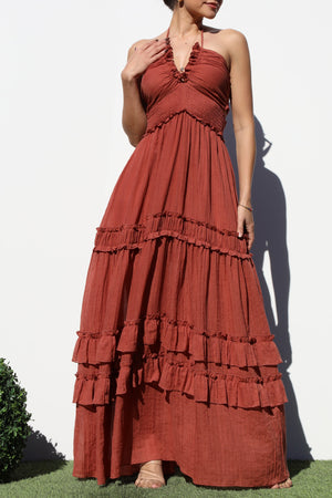 DD8245, V NECK WOVEN MAXI DRESS