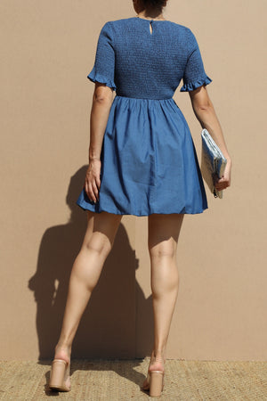 DD7036, LEOPARD SMOCKED TOP WOVEN MINI DRESS