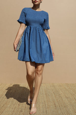 DD7036, LEOPARD SMOCKED TOP WOVEN MINI DRESS