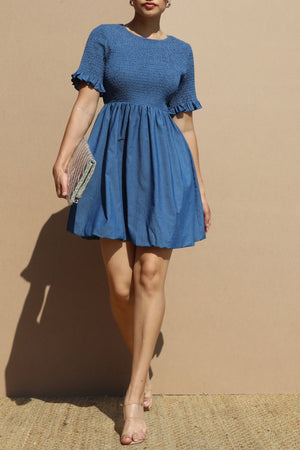 DD7036, LEOPARD SMOCKED TOP WOVEN MINI DRESS