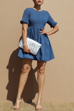 DD7036, LEOPARD SMOCKED TOP WOVEN MINI DRESS