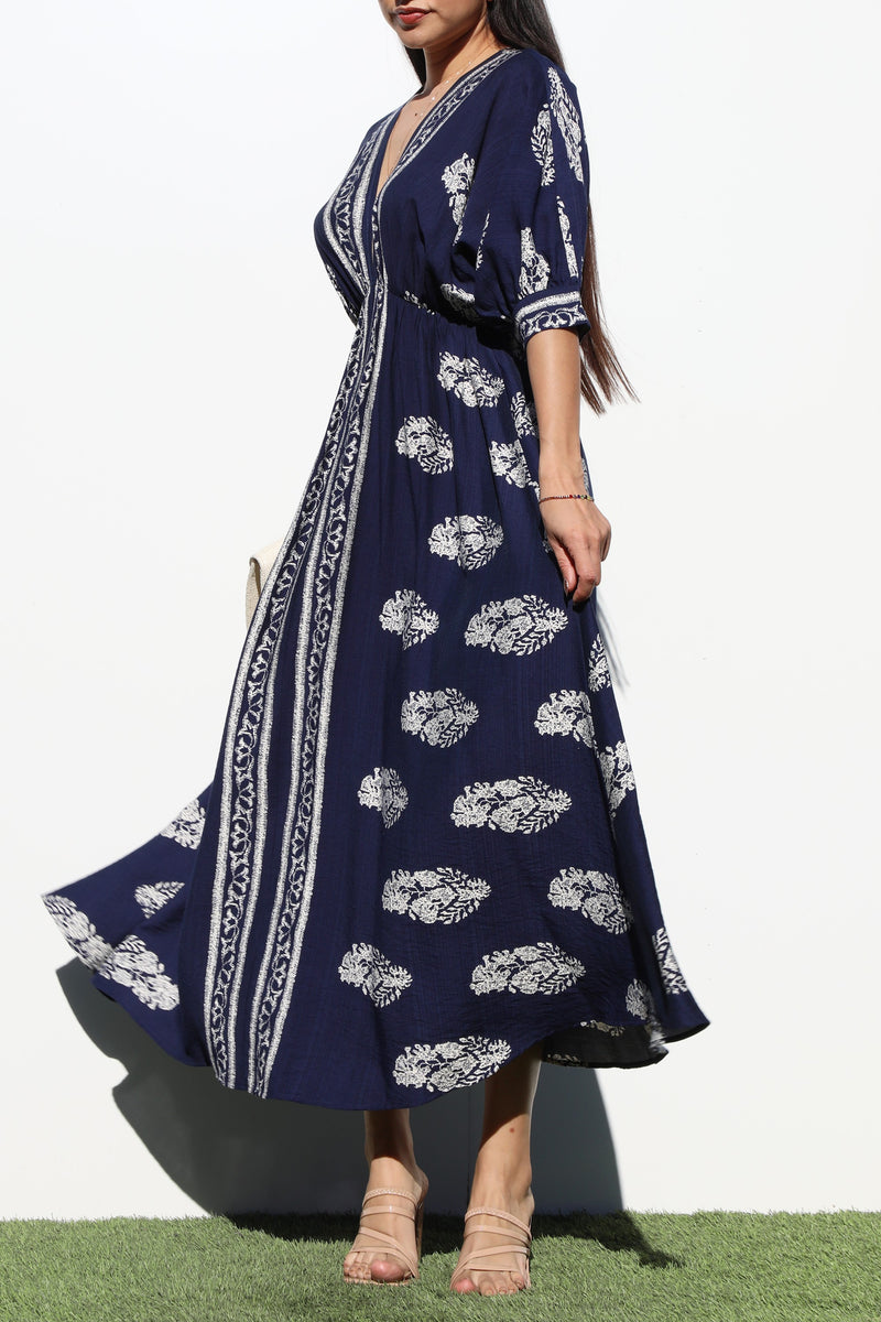 DD6785, BORDER PRINTED WOVEN MIDI DRESS