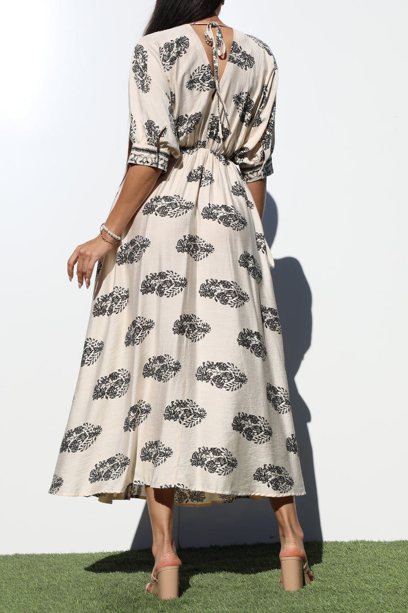 DD6785, BORDER PRINTED WOVEN MIDI DRESS