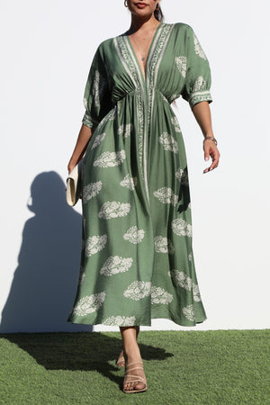 DD6785, BORDER PRINTED WOVEN MIDI DRESS