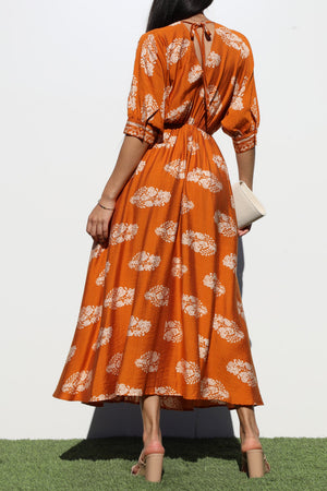 DD6785, BORDER PRINTED WOVEN MIDI DRESS