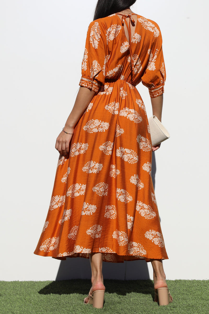 DD6785, BORDER PRINTED WOVEN MIDI DRESS