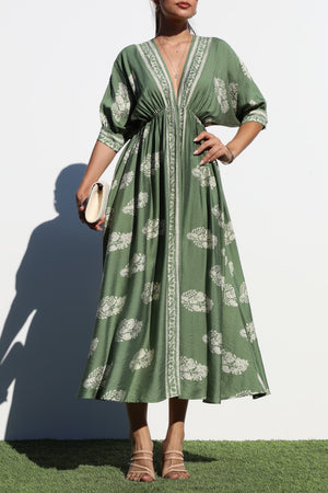 DD6785, BORDER PRINTED WOVEN MIDI DRESS