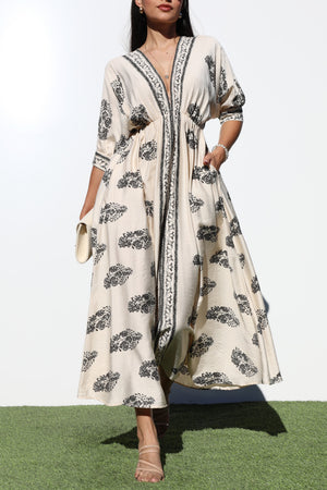 DD6785, BORDER PRINTED WOVEN MIDI DRESS