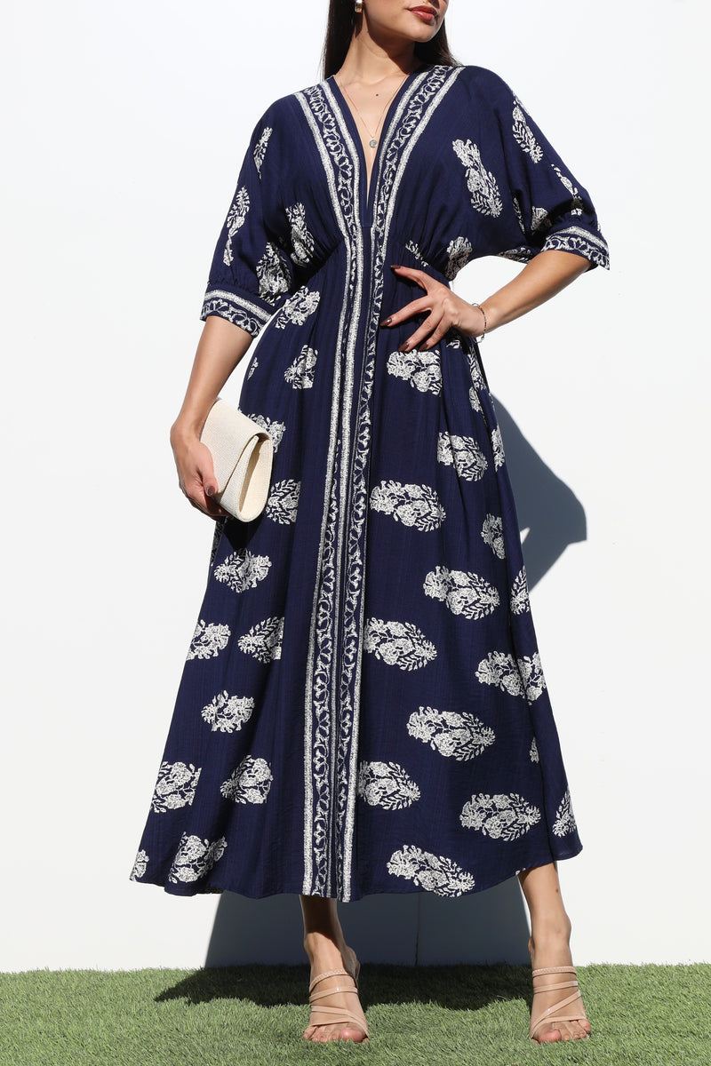 DD6785, BORDER PRINTED WOVEN MIDI DRESS