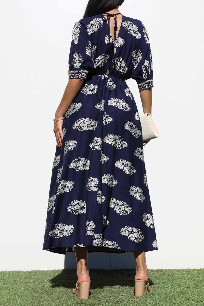 DD6785, BORDER PRINTED WOVEN MIDI DRESS