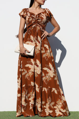 DD7060, SMOCKED TOP WOVEN MAXI DRESS