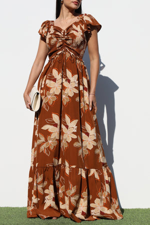 DD7060, SMOCKED TOP WOVEN MAXI DRESS