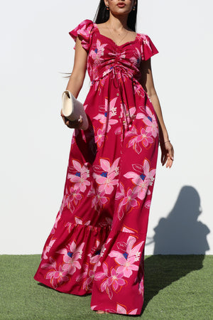 DD7060, SMOCKED TOP WOVEN MAXI DRESS