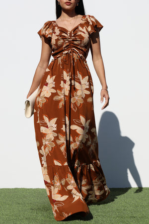 DD7060, SMOCKED TOP WOVEN MAXI DRESS