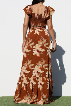 DD7060, SMOCKED TOP WOVEN MAXI DRESS